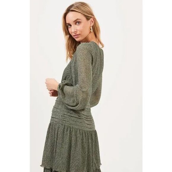 ASTR The Label Green Ruched Ruffle Floral Print Midi Dress - Picture 4 of 13